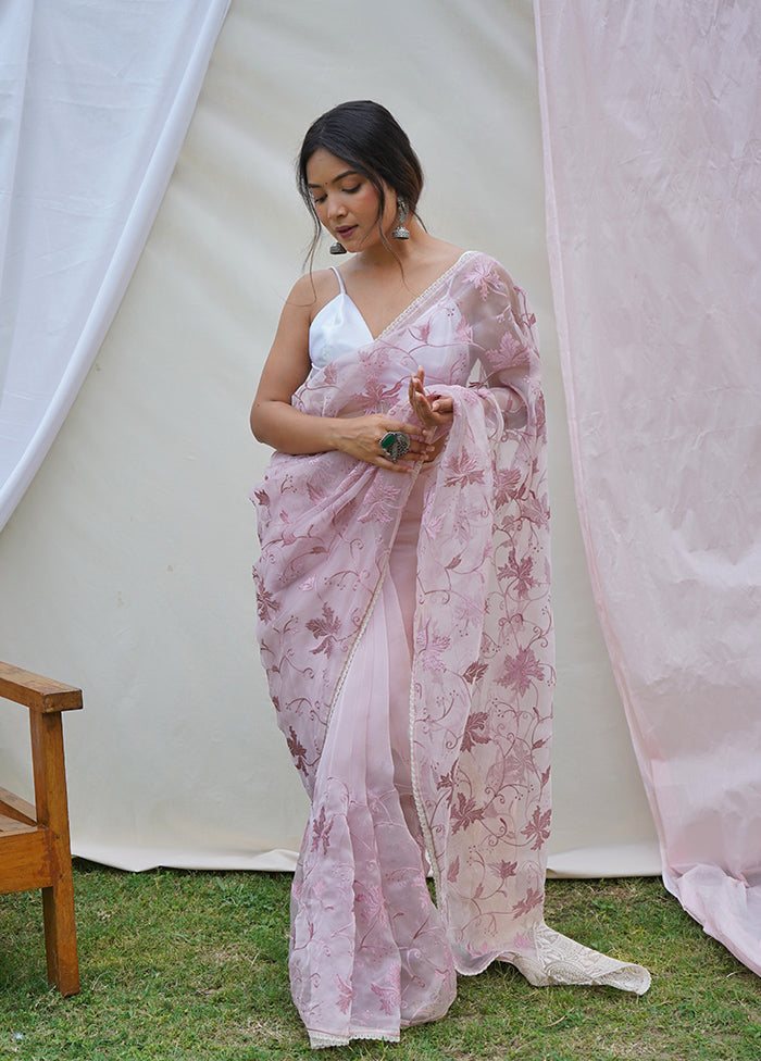 Brown Organza Saree With Blouse Piece - Indian Silk House Agencies