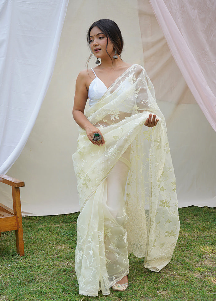 Cream Organza Saree With Blouse Piece - Indian Silk House Agencies