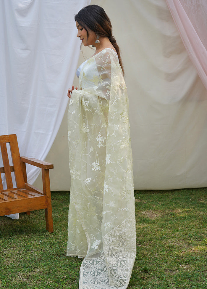 Cream Organza Saree With Blouse Piece - Indian Silk House Agencies