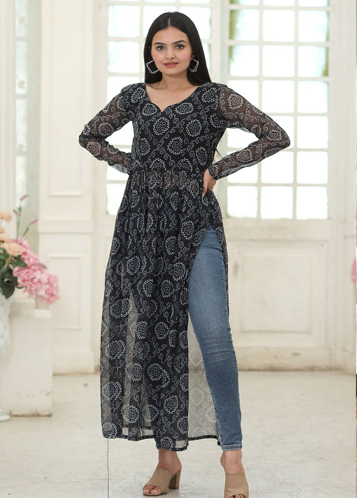 Black Readymade Georgette Long Kurti - Indian Silk House Agencies