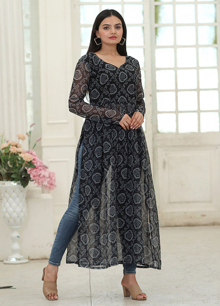 Black Readymade Georgette Long Kurti - Indian Silk House Agencies