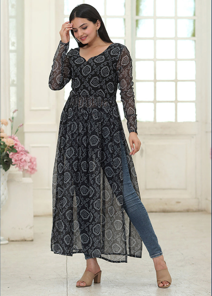 Black Readymade Georgette Long Kurti - Indian Silk House Agencies