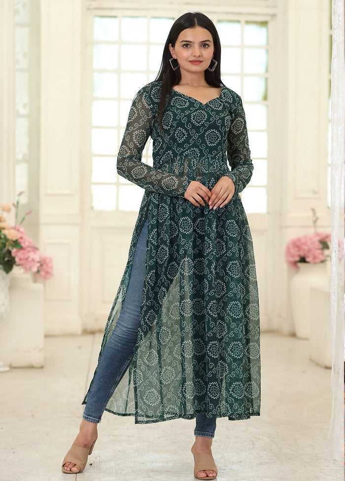 Green Readymade Georgette Long Kurti - Indian Silk House Agencies