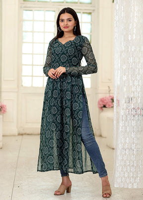 Green Readymade Georgette Long Kurti - Indian Silk House Agencies