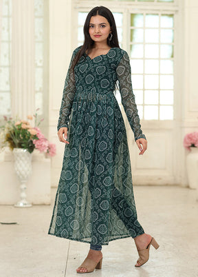 Green Readymade Georgette Long Kurti - Indian Silk House Agencies