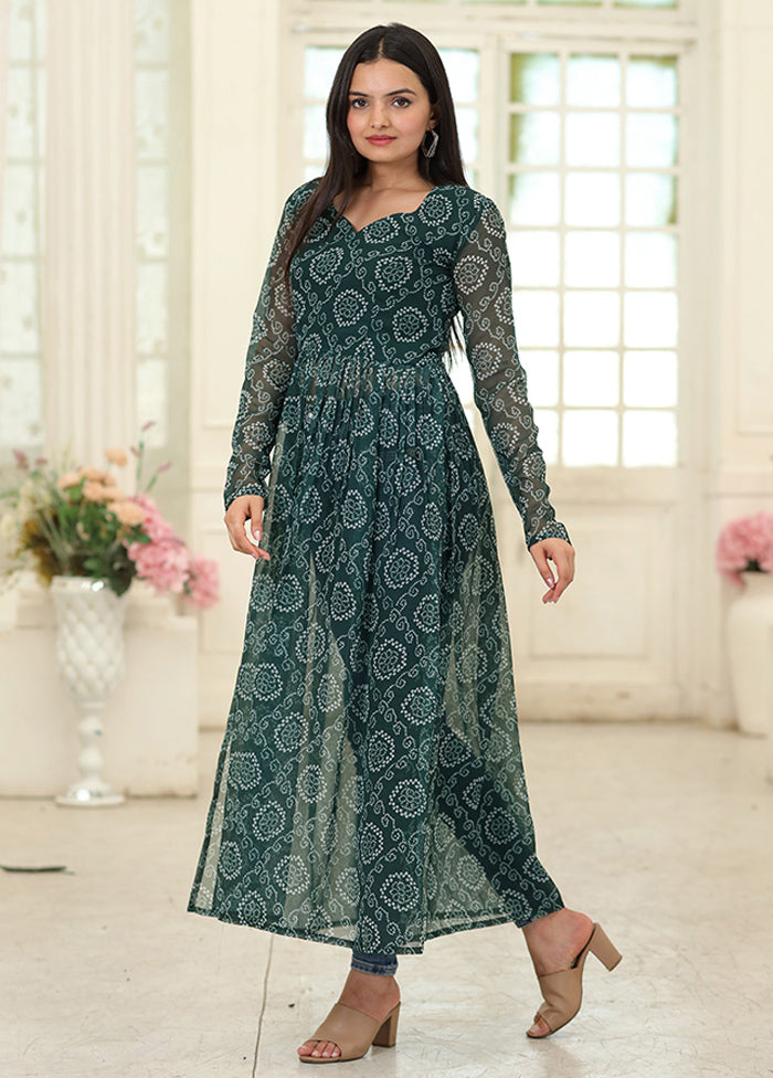 Green Readymade Georgette Long Kurti - Indian Silk House Agencies