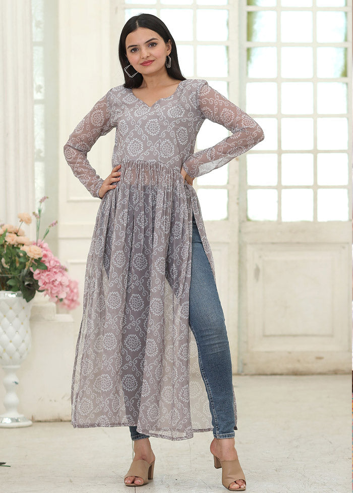 Grey Readymade Georgette Long Kurti - Indian Silk House Agencies