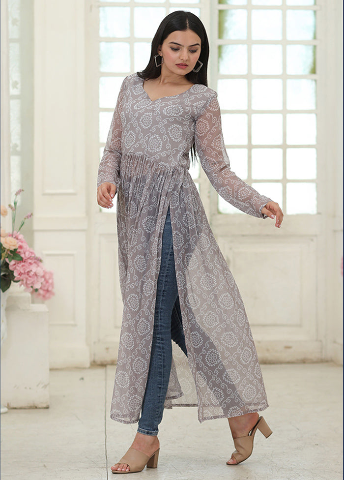 Grey Readymade Georgette Long Kurti - Indian Silk House Agencies