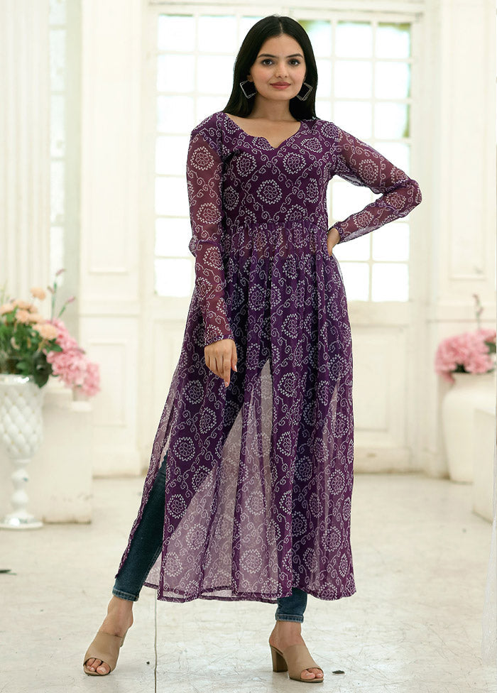 Wine Readymade Georgette Long Kurti - Indian Silk House Agencies