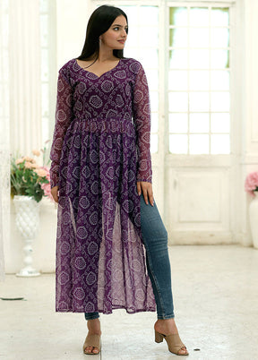 Wine Readymade Georgette Long Kurti - Indian Silk House Agencies