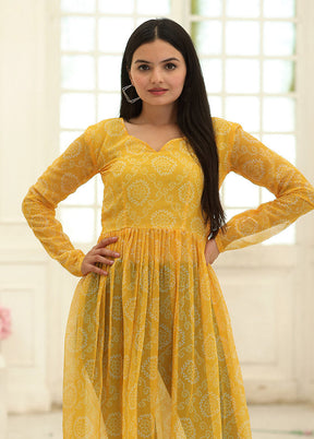 Yellow Readymade Georgette Long Kurti - Indian Silk House Agencies