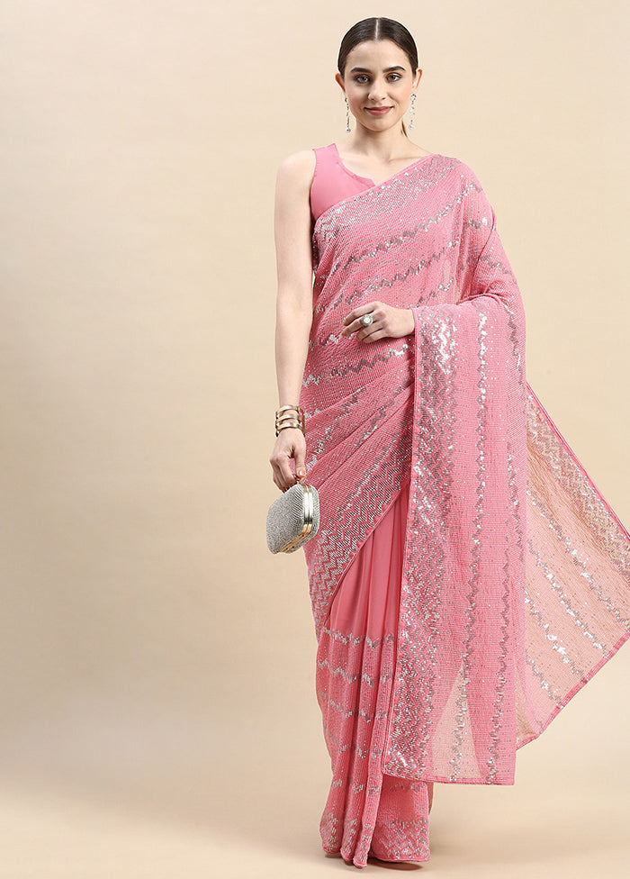 Pink Georgette Saree With Blouse Piece - Indian Silk House Agencies