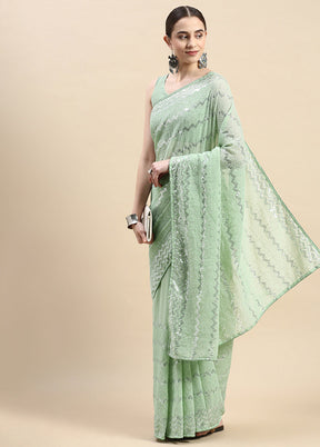 Pista Green Georgette Saree With Blouse Piece - Indian Silk House Agencies