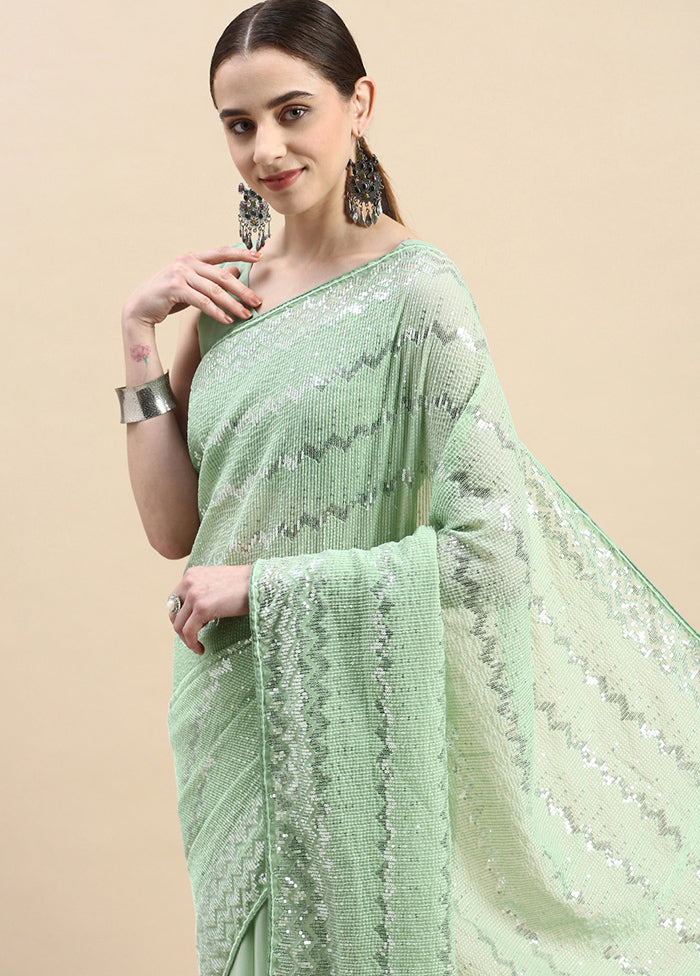 Pista Green Georgette Saree With Blouse Piece - Indian Silk House Agencies