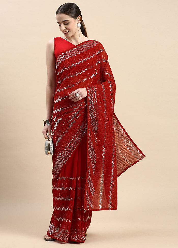 Red Georgette Saree With Blouse Piece - Indian Silk House Agencies