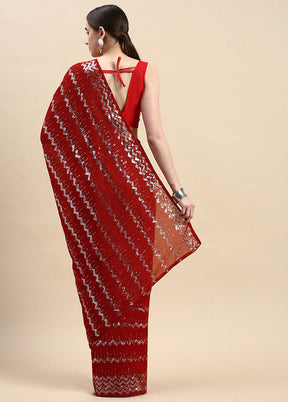 Red Georgette Saree With Blouse Piece - Indian Silk House Agencies