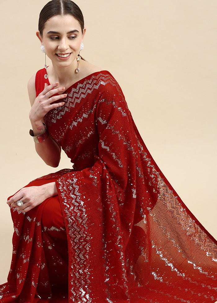 Red Georgette Saree With Blouse Piece - Indian Silk House Agencies