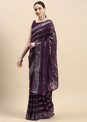 Wine Georgette Saree With Blouse Piece - Indian Silk House Agencies