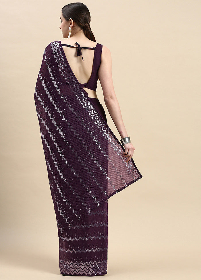 Wine Georgette Saree With Blouse Piece - Indian Silk House Agencies