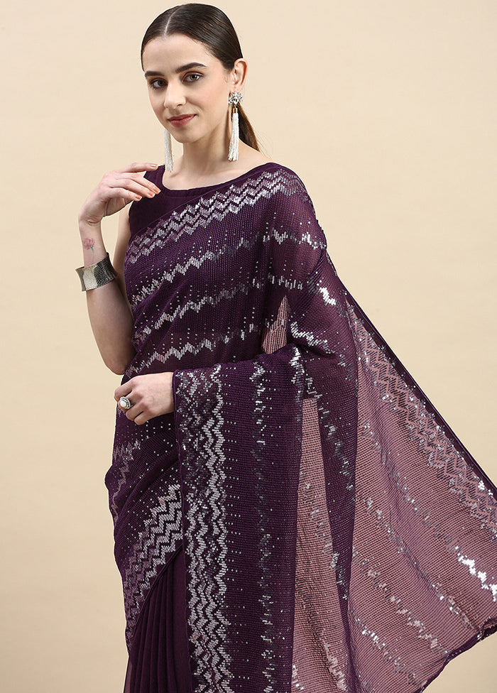 Wine Georgette Saree With Blouse Piece - Indian Silk House Agencies