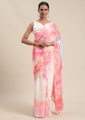 Pink Chiffon Silk Saree With Blouse Piece - Indian Silk House Agencies