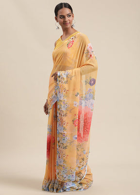 Yellow Chiffon Silk Saree With Blouse Piece - Indian Silk House Agencies