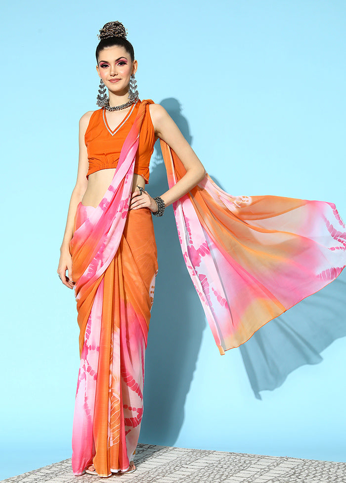 Orange Chiffon Silk Saree With Blouse Piece - Indian Silk House Agencies