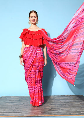 Red Chiffon Silk Saree With Blouse Piece - Indian Silk House Agencies