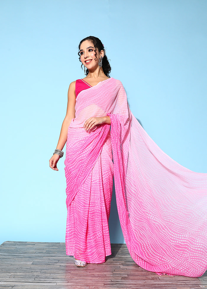 Pink Chiffon Silk Saree With Blouse Piece - Indian Silk House Agencies