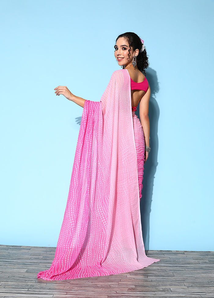 Pink Chiffon Silk Saree With Blouse Piece - Indian Silk House Agencies