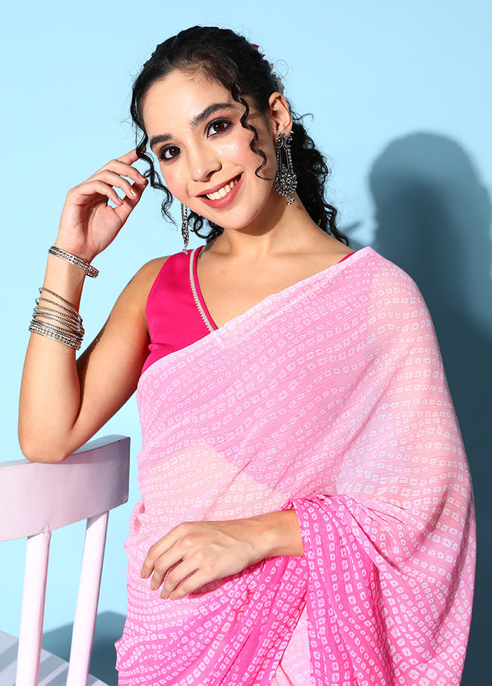 Pink Chiffon Silk Saree With Blouse Piece - Indian Silk House Agencies