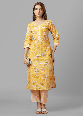 2 Pc Yellow Readymade Cotton Kurti Set - Indian Silk House Agencies