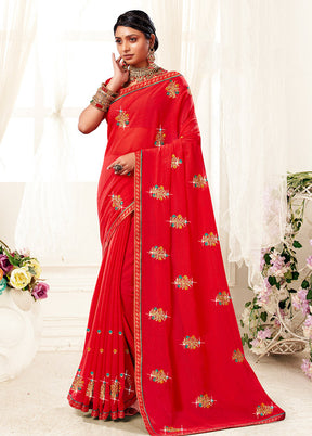 Red Georgette Saree With Blouse Piece - Indian Silk House Agencies