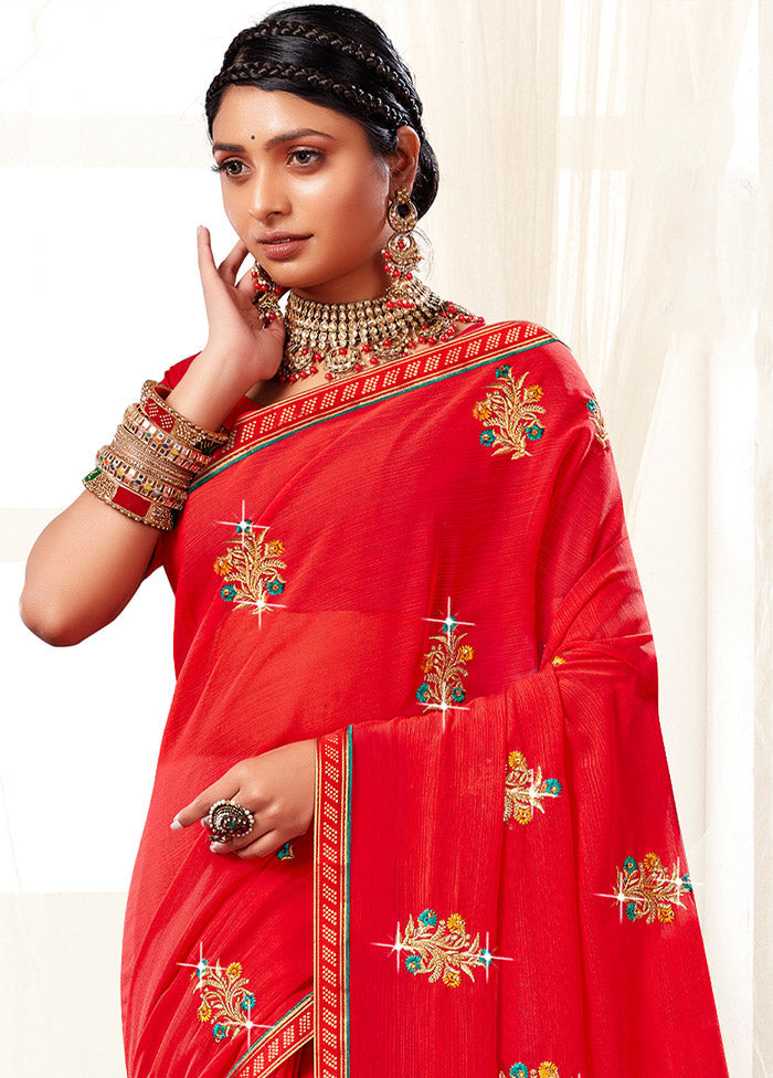 Red Georgette Saree With Blouse Piece - Indian Silk House Agencies