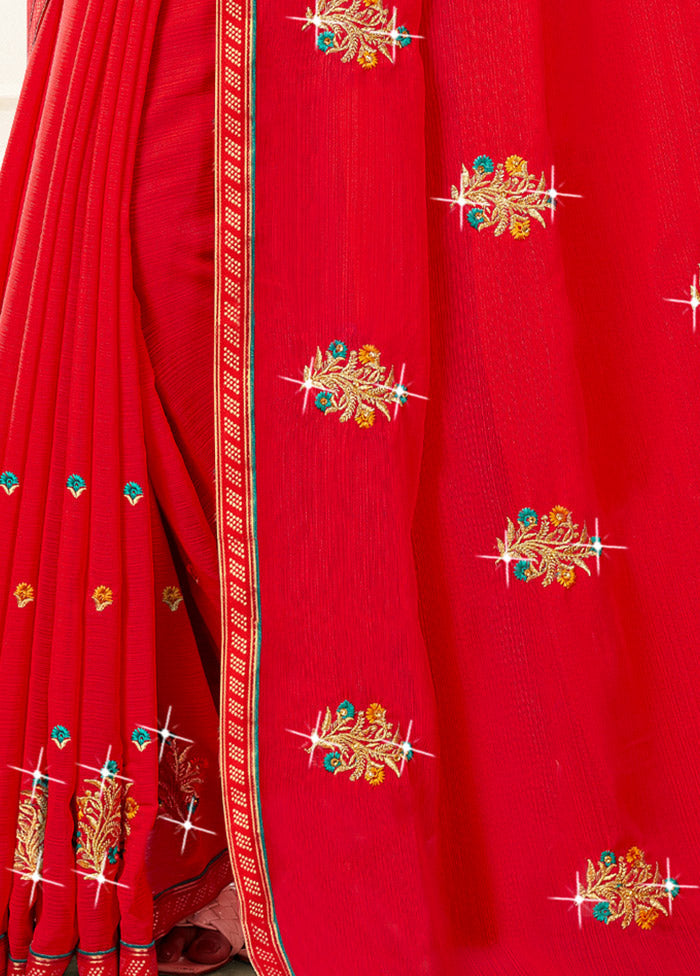 Red Georgette Saree With Blouse Piece - Indian Silk House Agencies