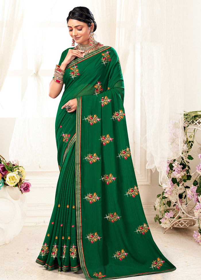 Green Georgette Saree With Blouse Piece - Indian Silk House Agencies