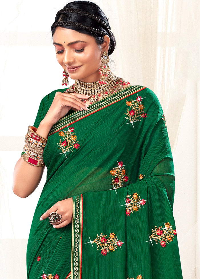 Green Georgette Saree With Blouse Piece - Indian Silk House Agencies