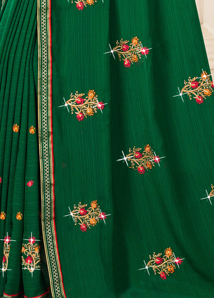 Green Georgette Saree With Blouse Piece - Indian Silk House Agencies