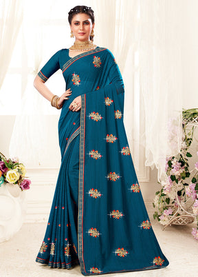 Blue Georgette Saree With Blouse Piece - Indian Silk House Agencies