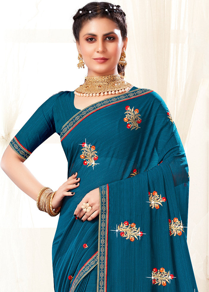 Blue Georgette Saree With Blouse Piece - Indian Silk House Agencies