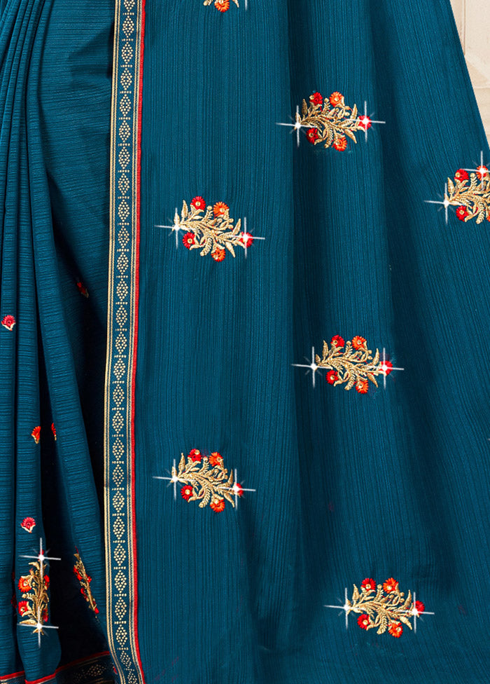 Blue Georgette Saree With Blouse Piece - Indian Silk House Agencies