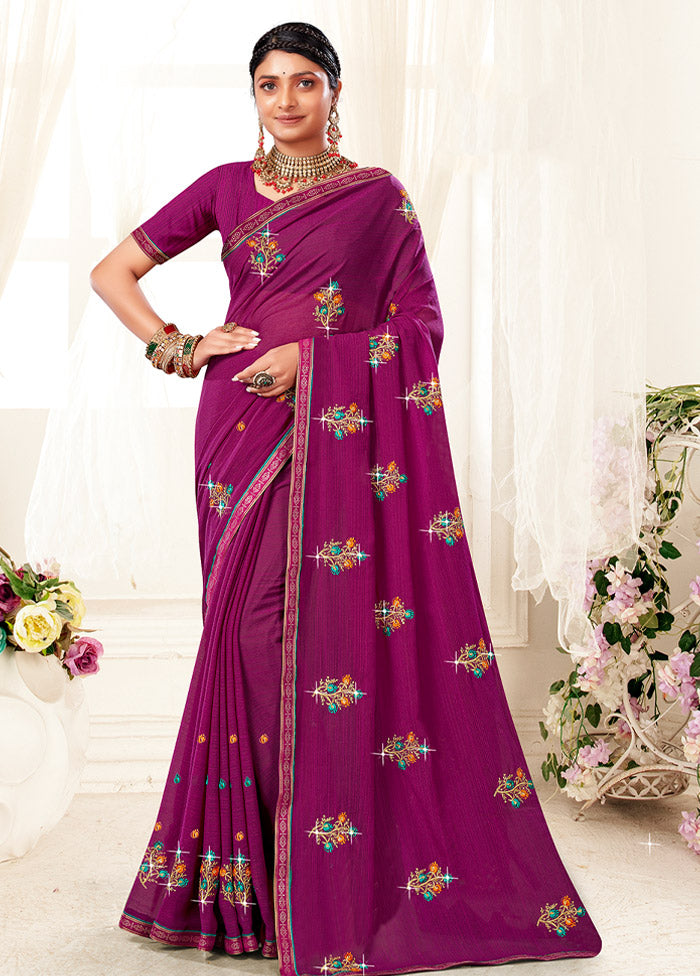 Purple Georgette Saree With Blouse Piece - Indian Silk House Agencies