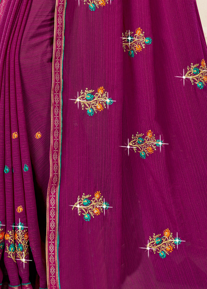 Purple Georgette Saree With Blouse Piece - Indian Silk House Agencies