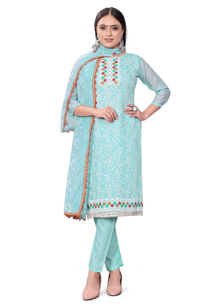 3 Pc Sky Blue Unstitched Georgette Suit Set - Indian Silk House Agencies