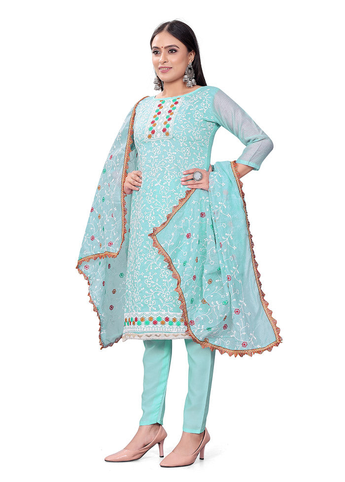 3 Pc Sky Blue Unstitched Georgette Suit Set - Indian Silk House Agencies