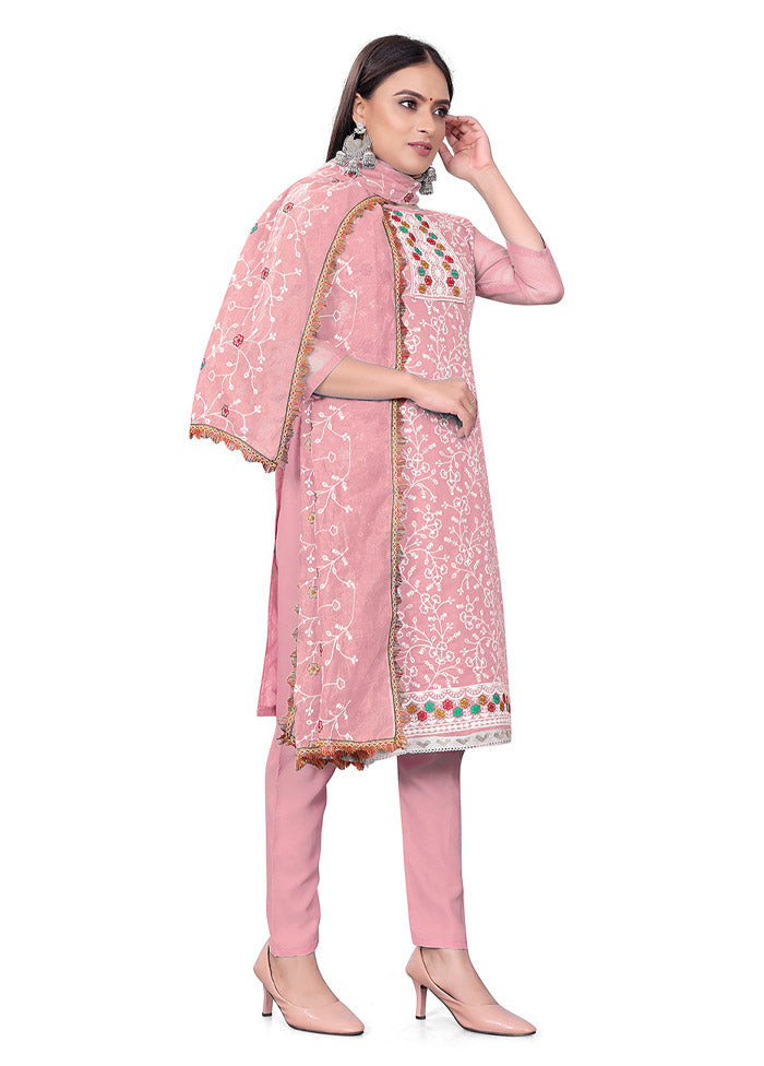 3 Pc Pink Unstitched Georgette Suit Set - Indian Silk House Agencies