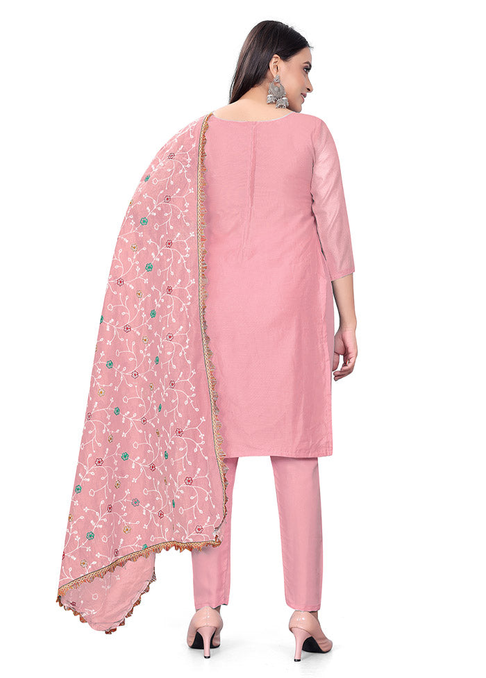 3 Pc Pink Unstitched Georgette Suit Set - Indian Silk House Agencies