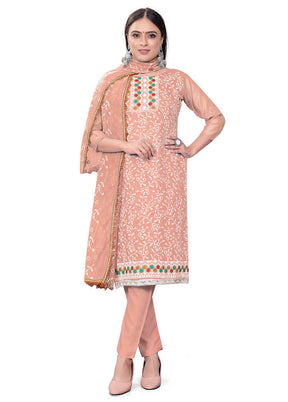 3 Pc Peach Unstitched Georgette Suit Set - Indian Silk House Agencies