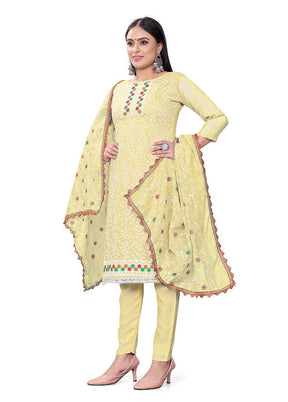 3 Pc Yellow Unstitched Georgette Suit Set - Indian Silk House Agencies