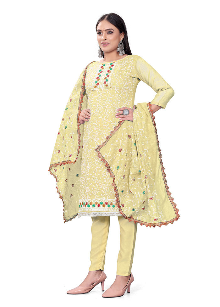 3 Pc Yellow Unstitched Georgette Suit Set - Indian Silk House Agencies